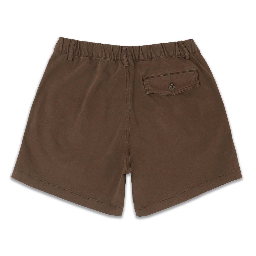 Stretch Short 5.5" Cocoa back with elastic waistband, belt loops, and right buttoned back pocket