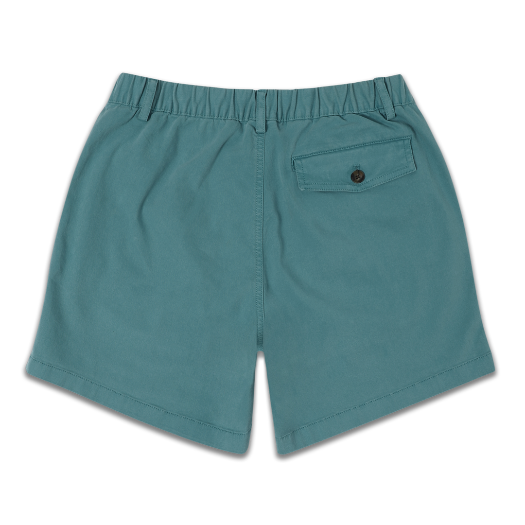 Stretch Short 7" Dark Teal back with elastic waistband, belt loops, and right buttoned back pocket