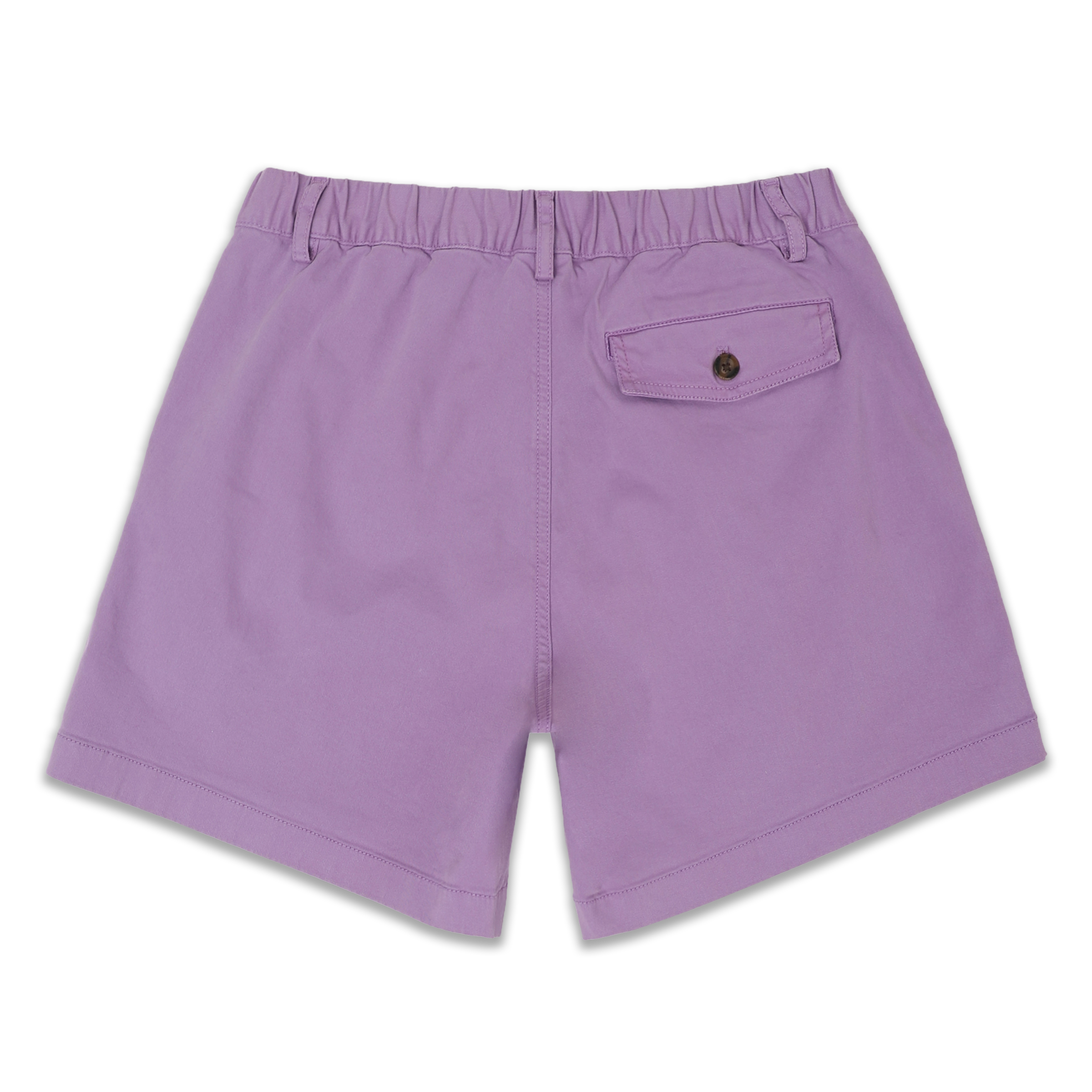 Stretch Short 5.5" Lilac back with elastic waistband, belt loops, and right buttoned back pocket