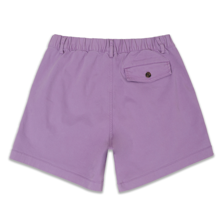 Stretch Short 5.5" Lilac back with elastic waistband, belt loops, and right buttoned back pocket