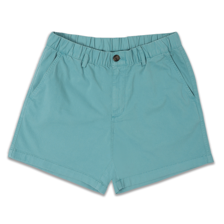 Stretch Short 5.5" Marine front with elastic waistband, belt loops, zipper fly, faux horn button, and two inseam pockets