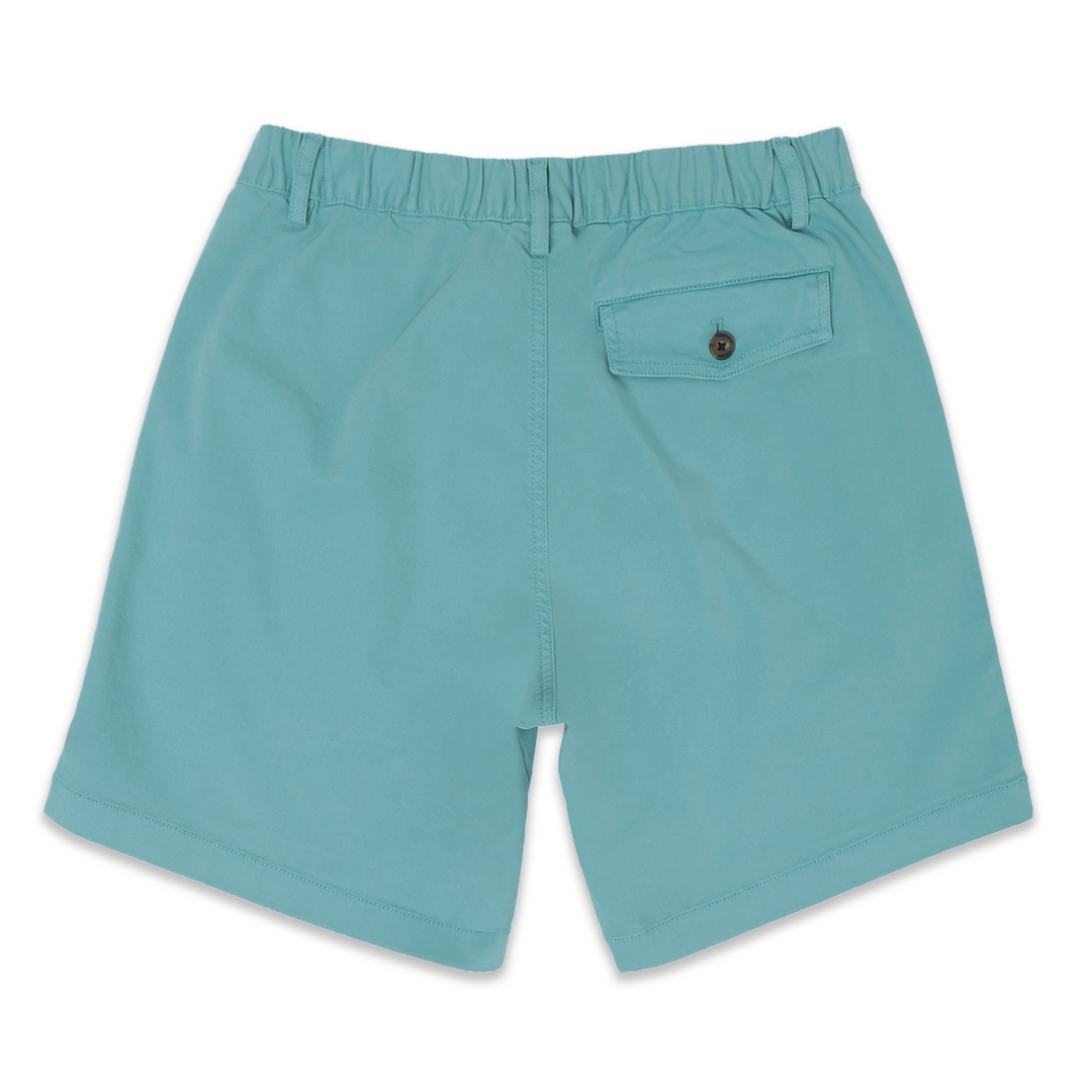 Stretch Short 7" Marine back with elastic waistband, belt loops, and right buttoned back pocket