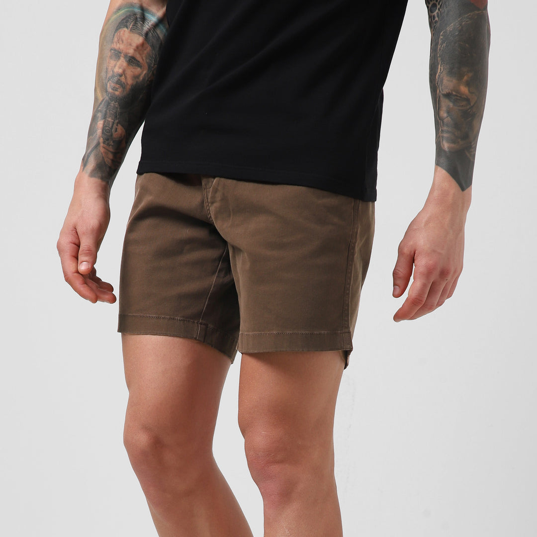Stretch Short 7" Cocoa side on model