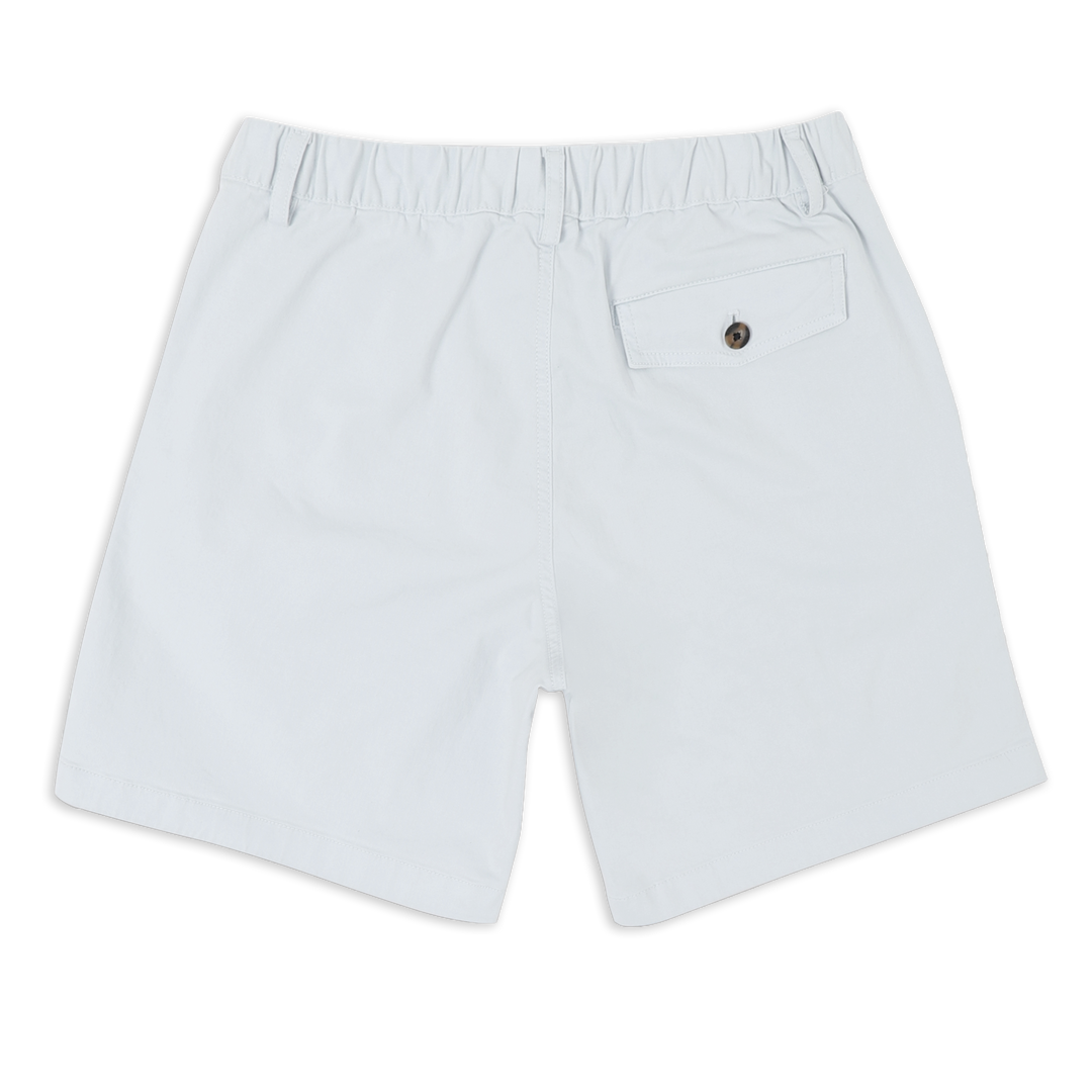 Stretch Short 7" Light Blue back with elastic waistband, belt loops, and right buttoned back pocket