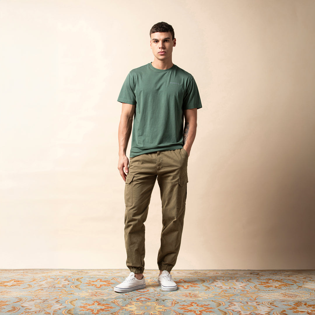 Stretch Cargo Jogger Desert full body on model