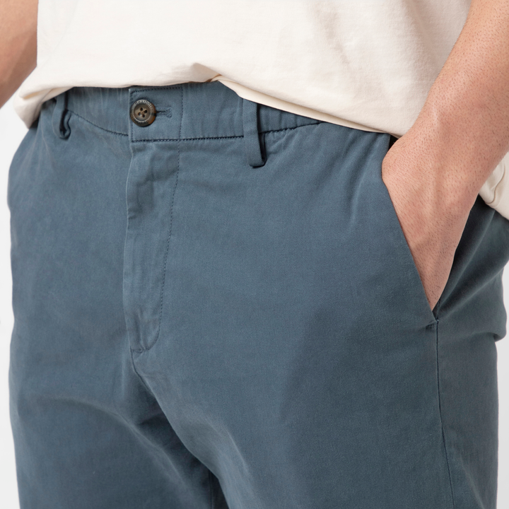 Stretch Chino Pant Flint close up front on model