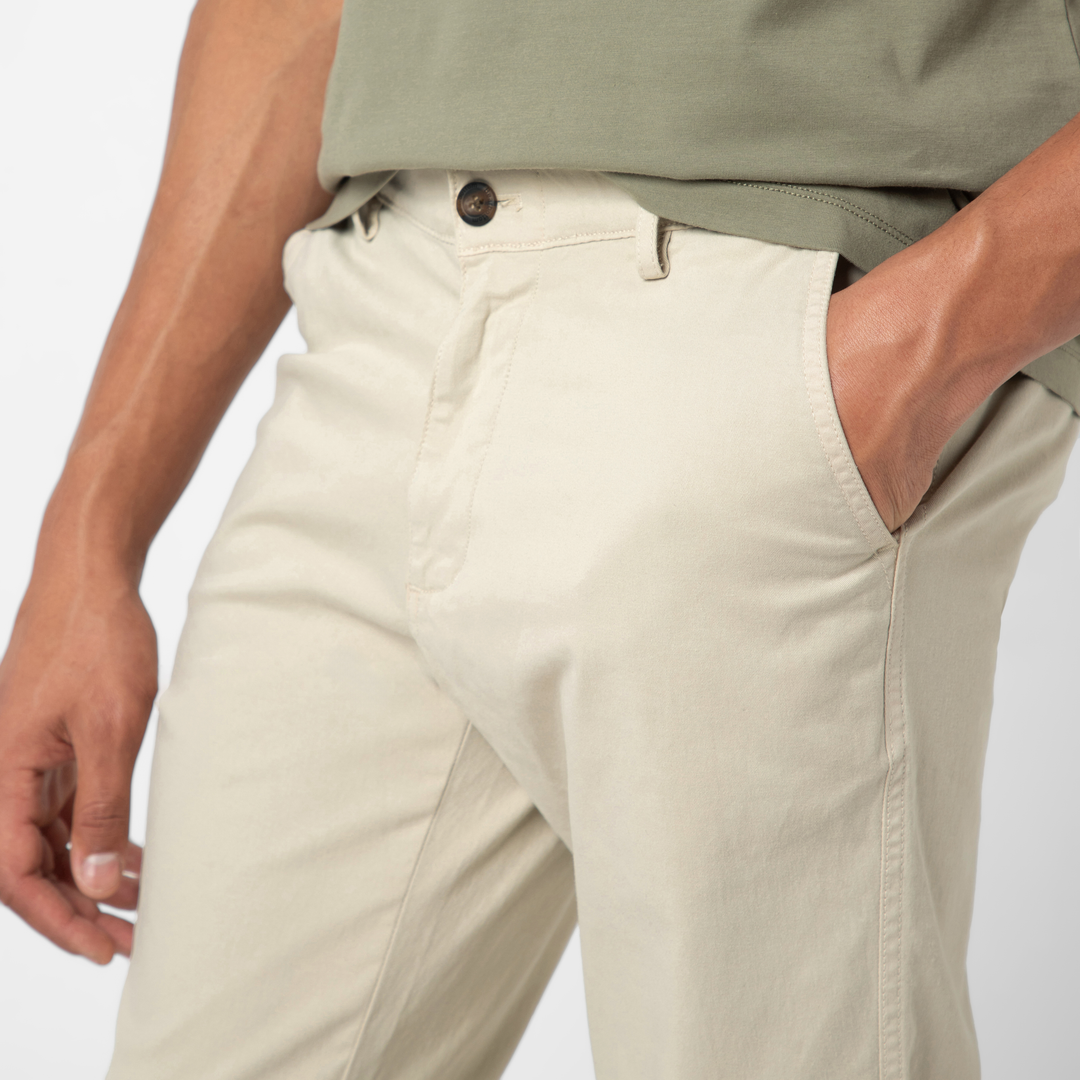 Stretch Jogger Stone close up front on model