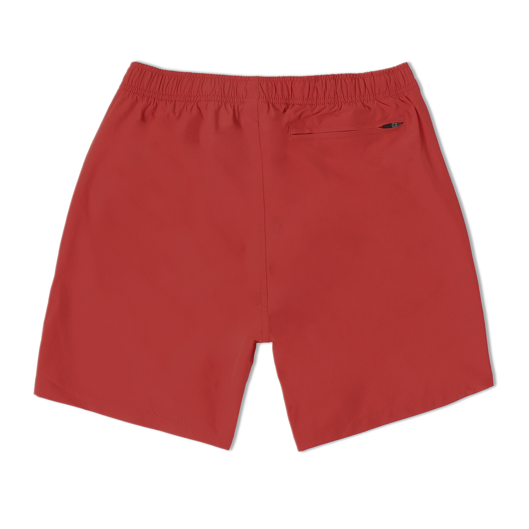 Stretch Swim 7" in Red back with elastic waistband and back right zippered pocket