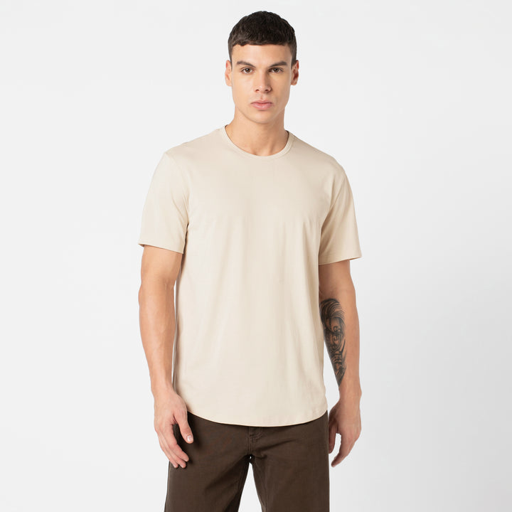 Supima Curved Tee Bone front on model
