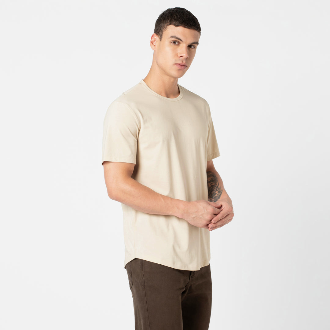Supima Curved Tee Bone side on model
