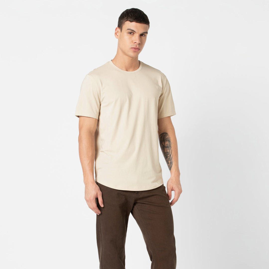 Man wearing Supima Curved Tee in Bone