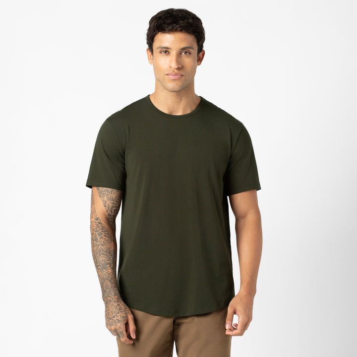 Supima Curved Tee Dark Pine front on model