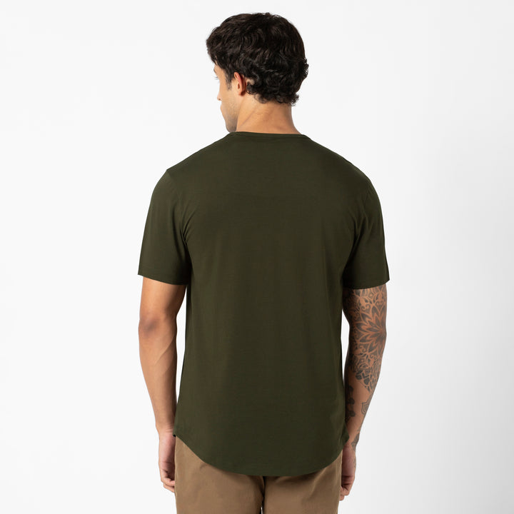 Supima Curved Tee Dark Pine back on model