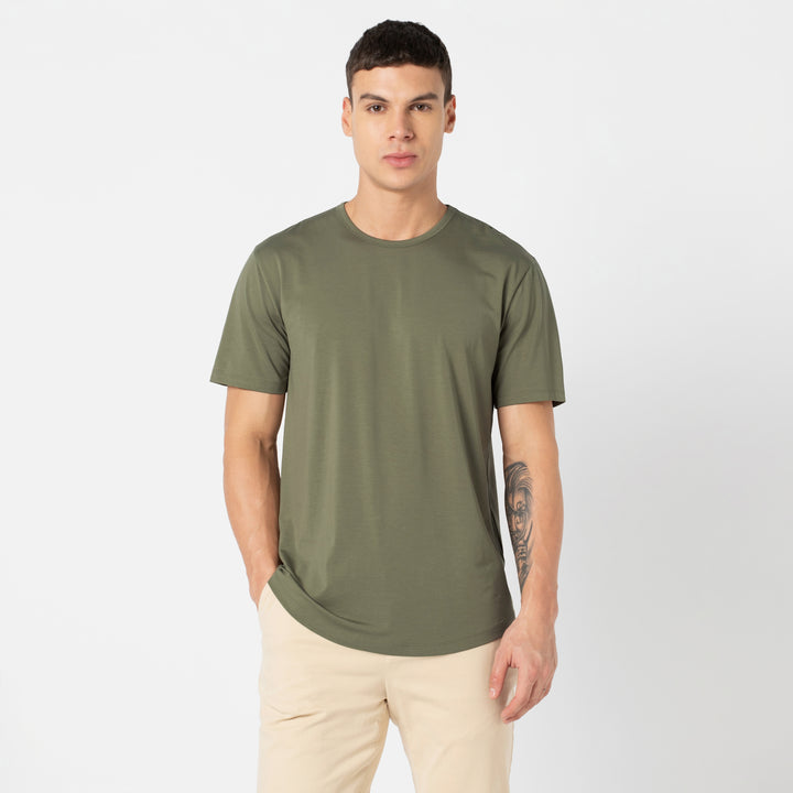 Supima Curved Tee Fern front on model