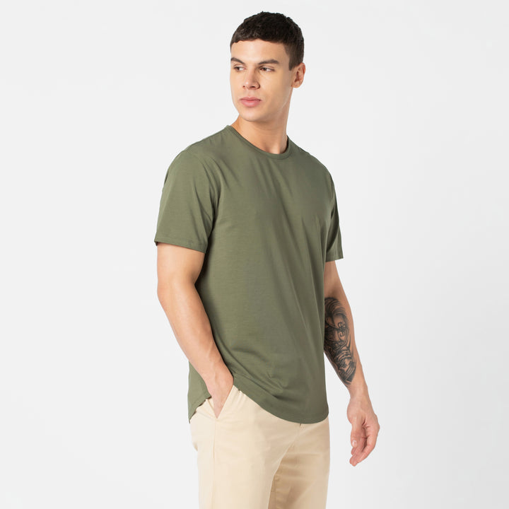 Supima Curved Tee Fern side on model