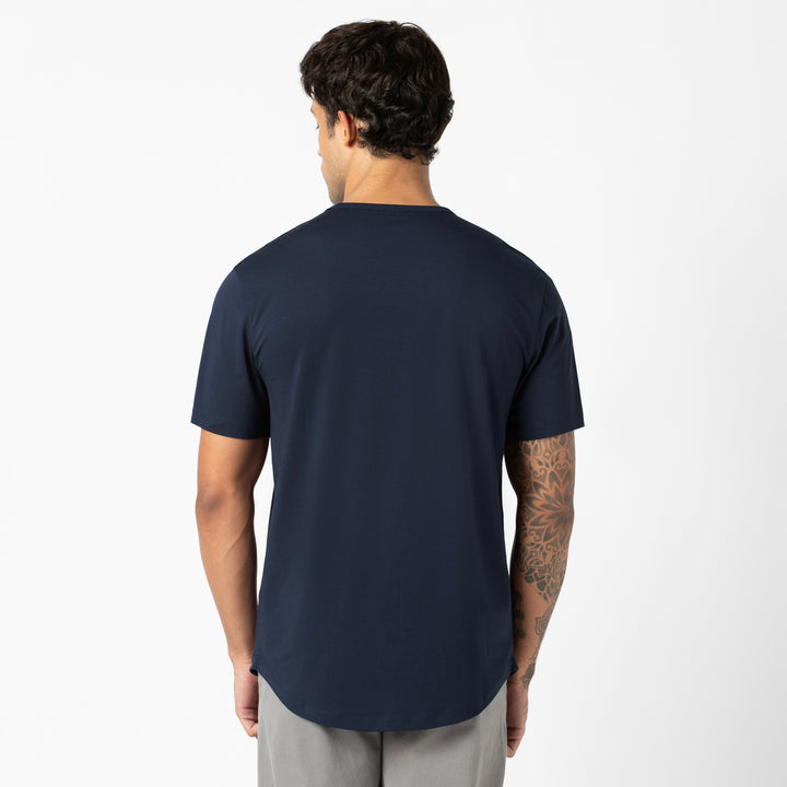 Supima Curved Tee Navy back on model