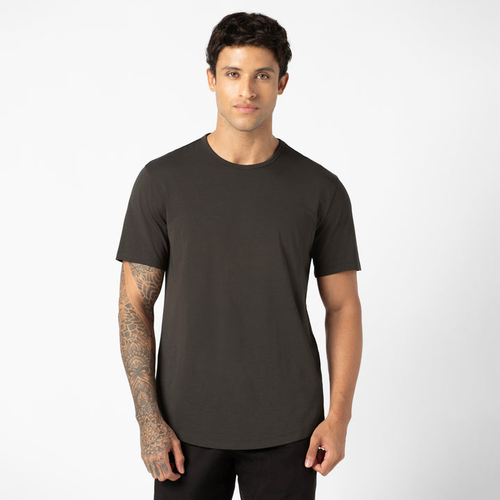 Supima Curved Tee Shadow front on model