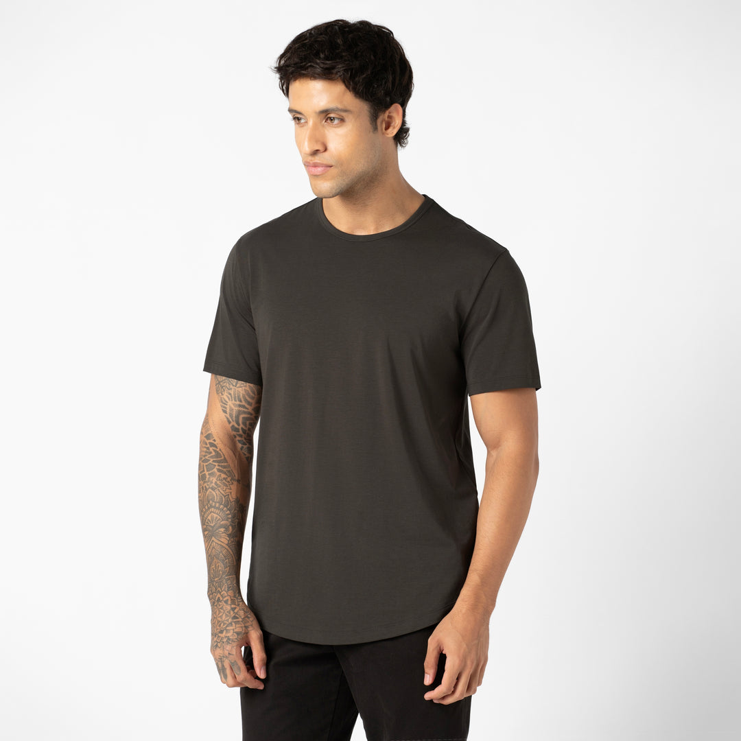 Supima Curved Tee Shadow side on model