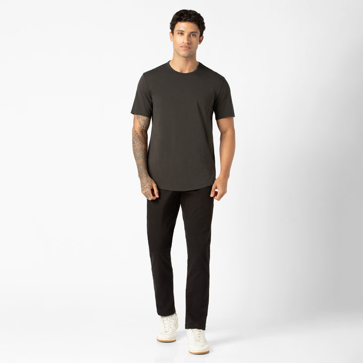 Supima Curved Tee Shadow full body on model