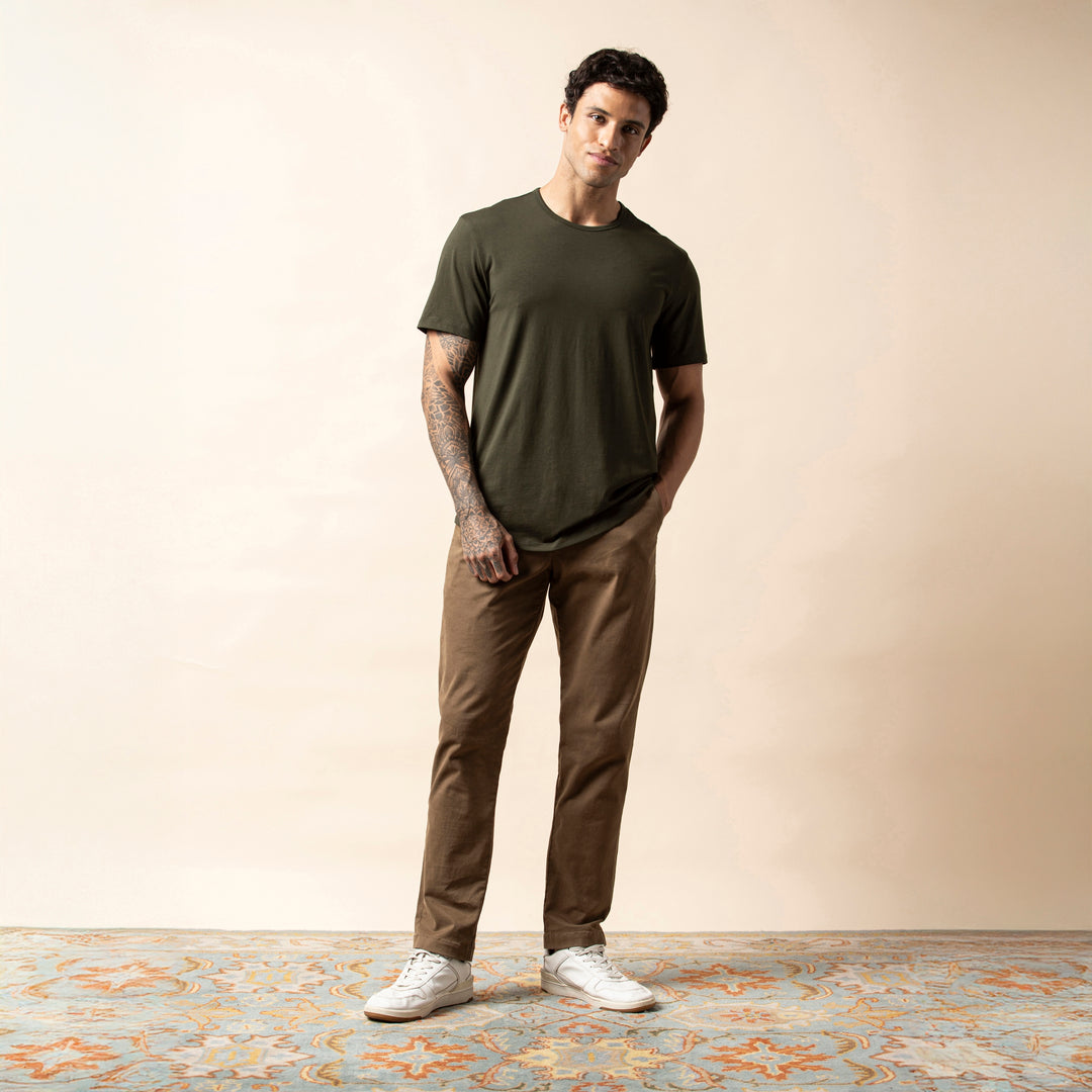 Supima Tee Dark Pine full body on model