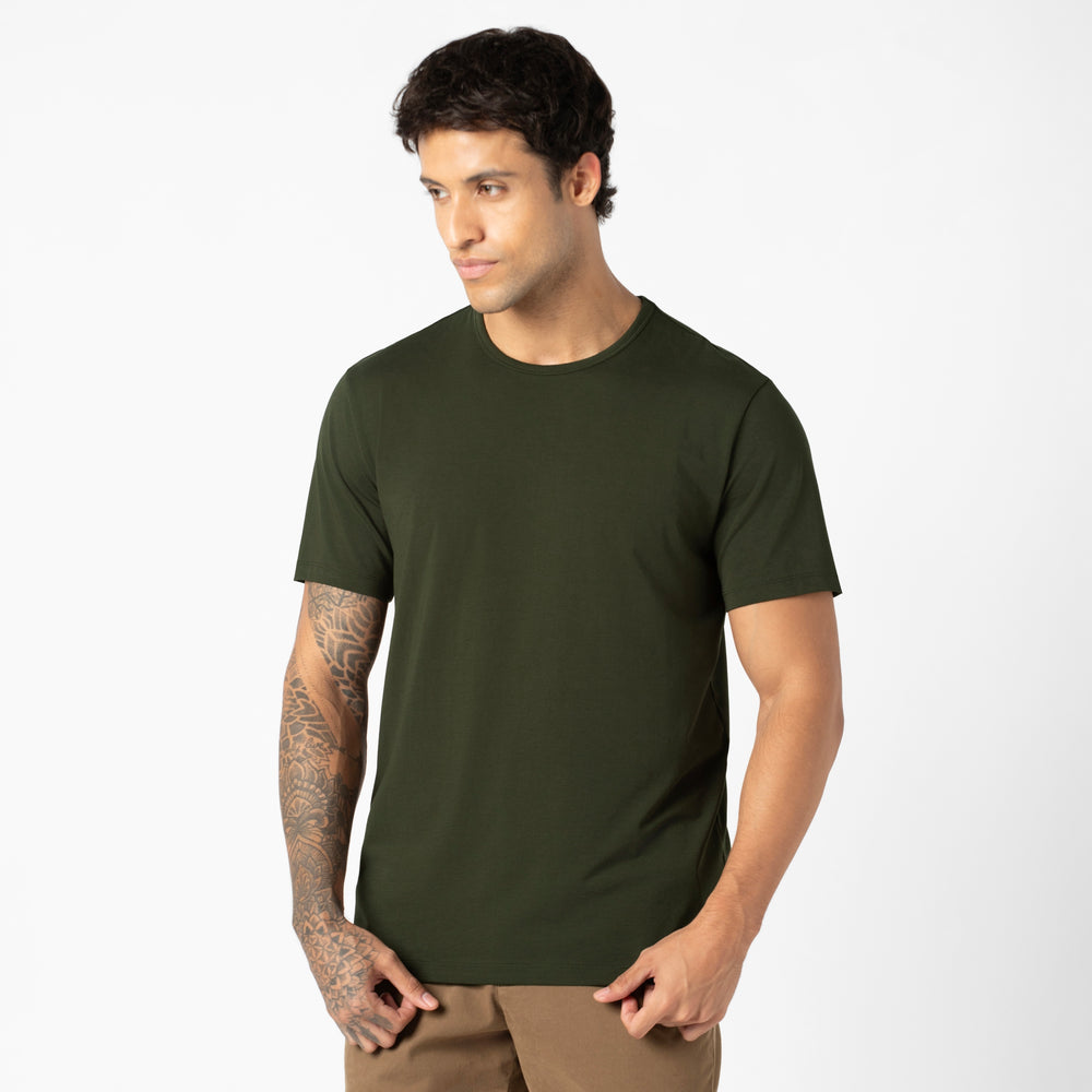Supima Tee Dark Pine side on model