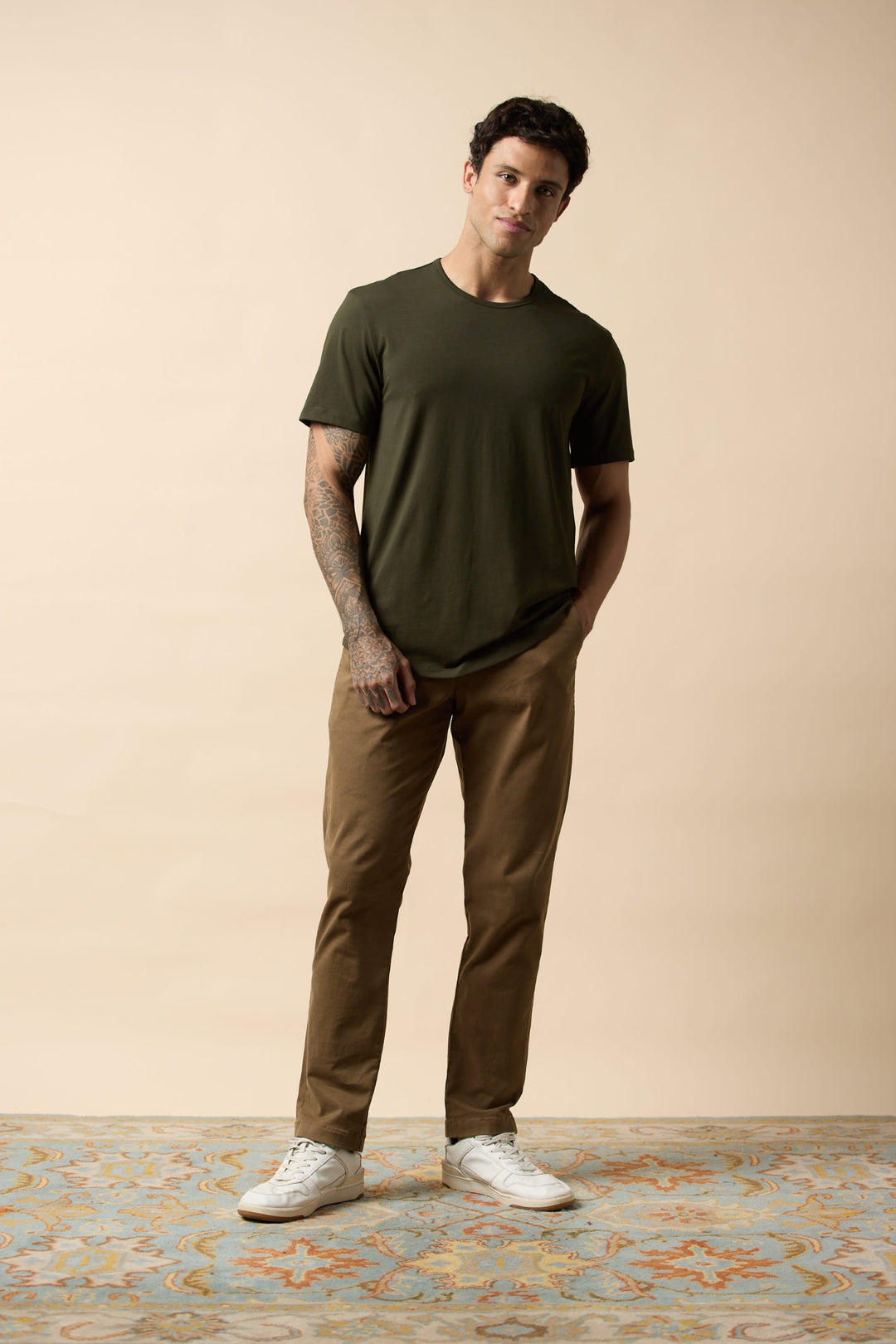 Man wearing Supima Tee in Dark Pine