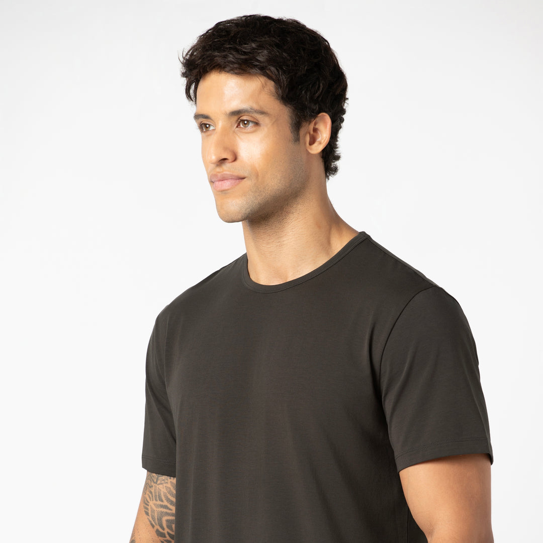 Supima Tee Shadow close up on model