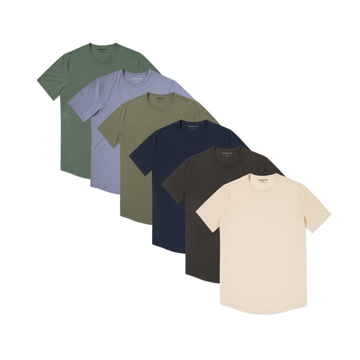 Supima Curved Tee 6 Pack in Dark Sage, Flint, Fern, Navy, Shadow, Bone