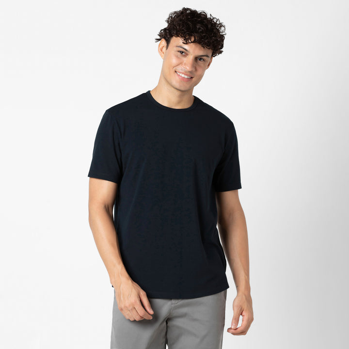Supima Curved Tee Black front on model