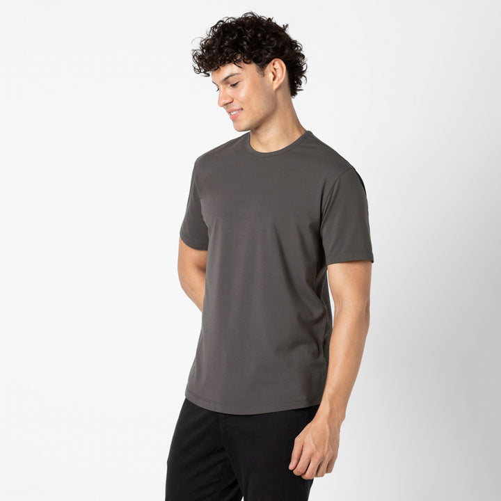 Supima Curved Tee Dark Grey on model