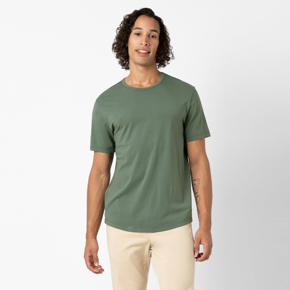 Supima Curved Tee Dark Sage front on model