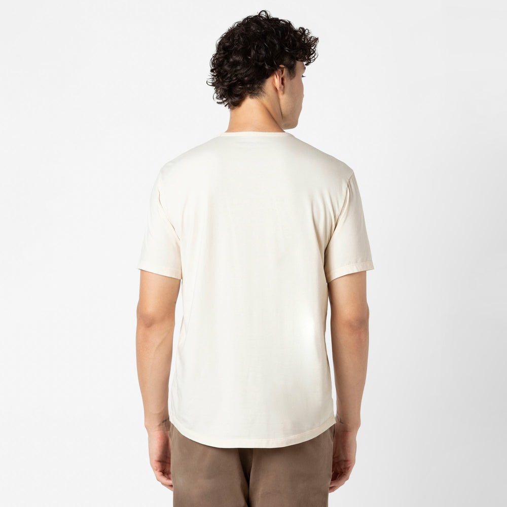 Supima Curved Tee Ecru back on model