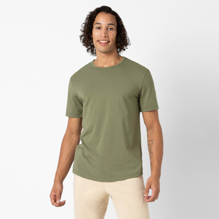 Supima Curved Tee Fern front on model