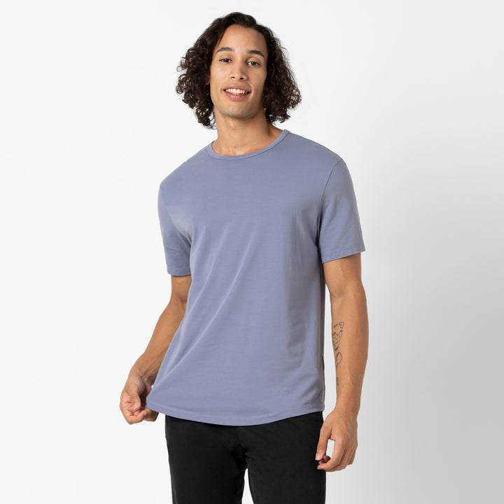 Supima Curved Tee Flint front on model
