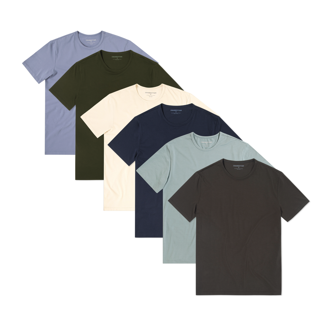 Supima Tee 6 pack in Flint, Dark Pine, Ecru, Navy, Shark, Shadow