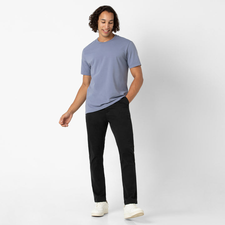 Supima Tee Flint full body on model with Stretch Chino Pant Black