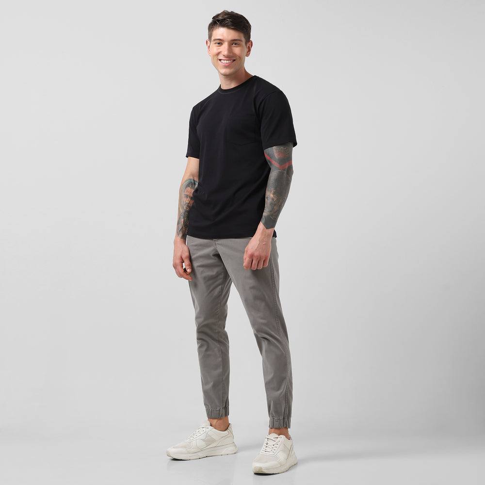 Supima Heavyweight Tee worn with Stretch Jogger Grey