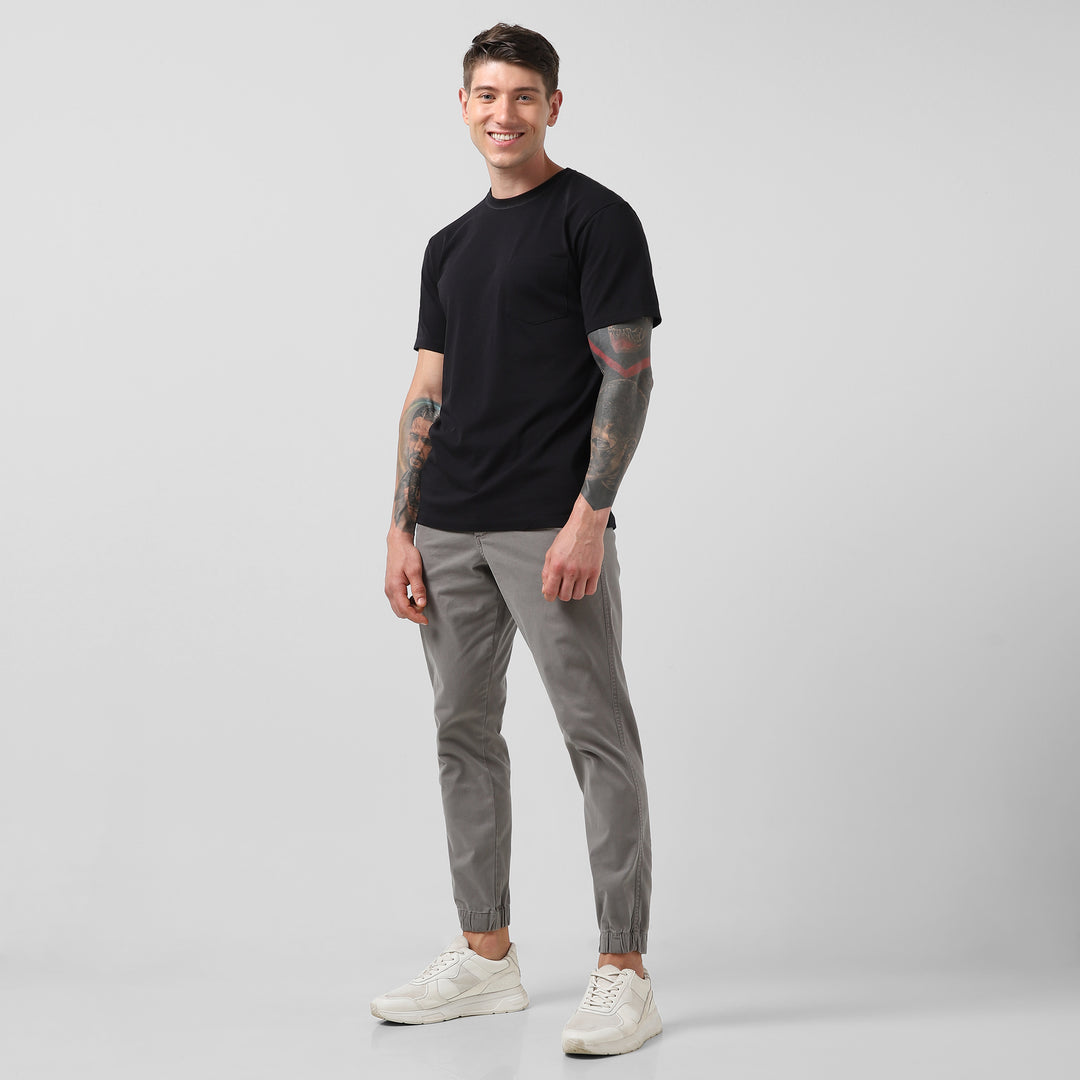 Supima Heavyweight Tee worn with Stretch Jogger Grey