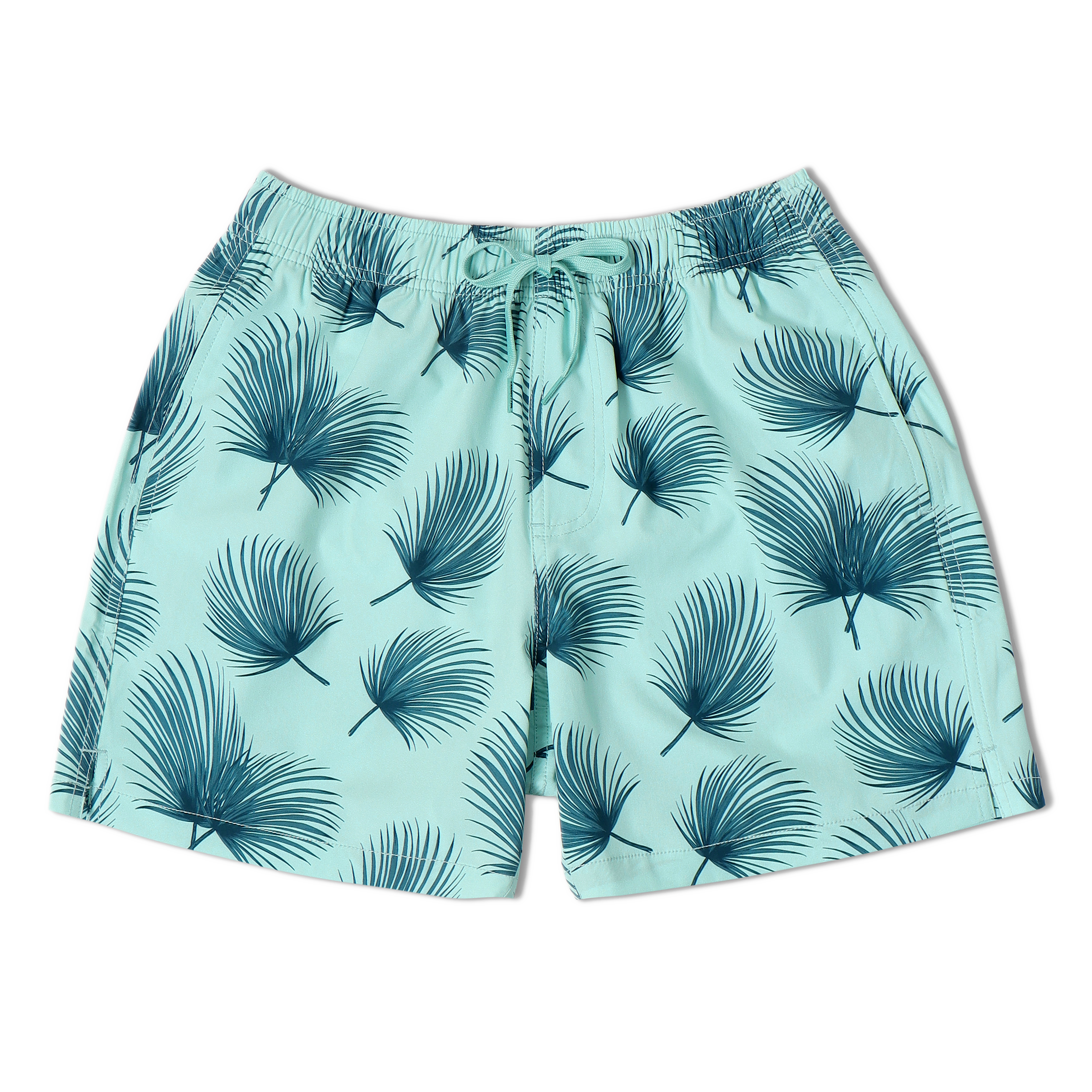 Stretch Swim 5.5" Island Shade front with an elastic waistband, two inseam pockets, and a dyed-to-match drawstring