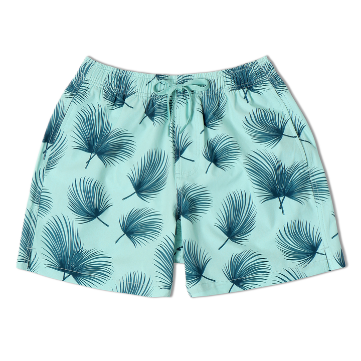 Stretch Swim 5.5" Island Shade front with an elastic waistband, two inseam pockets, and a dyed-to-match drawstring