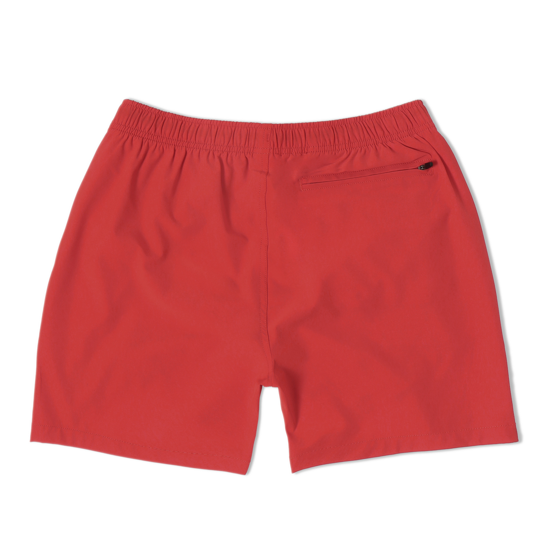 Stretch Swim 5.5" in Red back with elastic waistband and back right zippered pocket