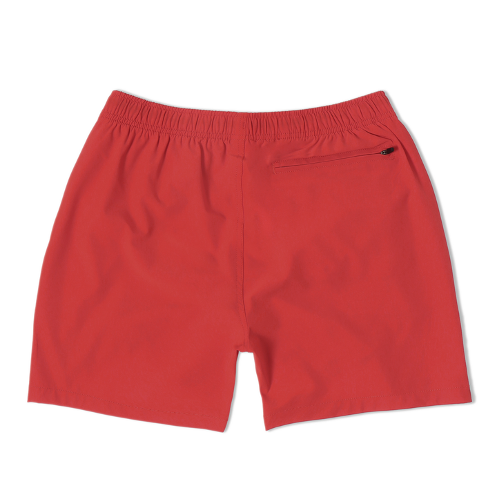 Stretch Swim 5.5" in Red back with elastic waistband and back right zippered pocket