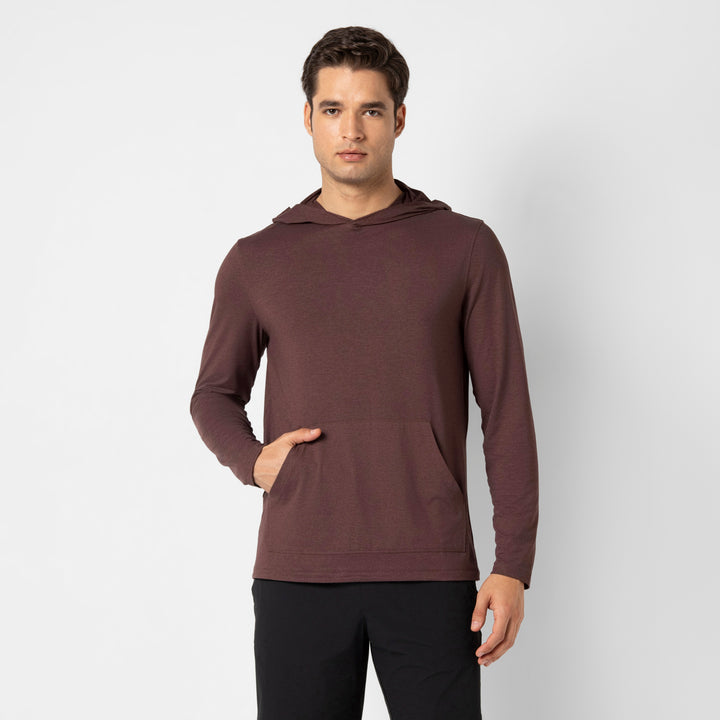Tech Hoodie Deep Mauve front on model