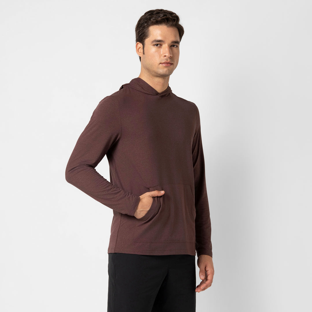 Tech Hoodie Deep Mauve side on model