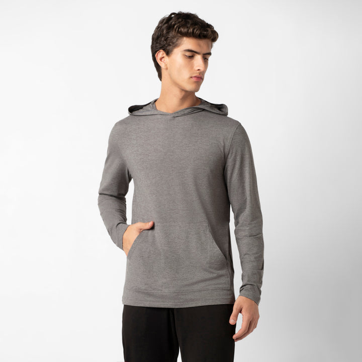 Tech Hoodie Grey front on model