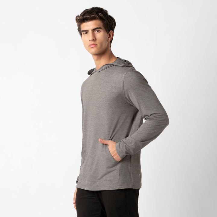Tech Hoodie Grey side on model