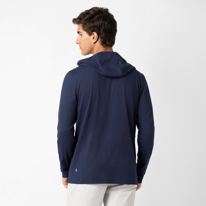 Tech Hoodie Navy back on model