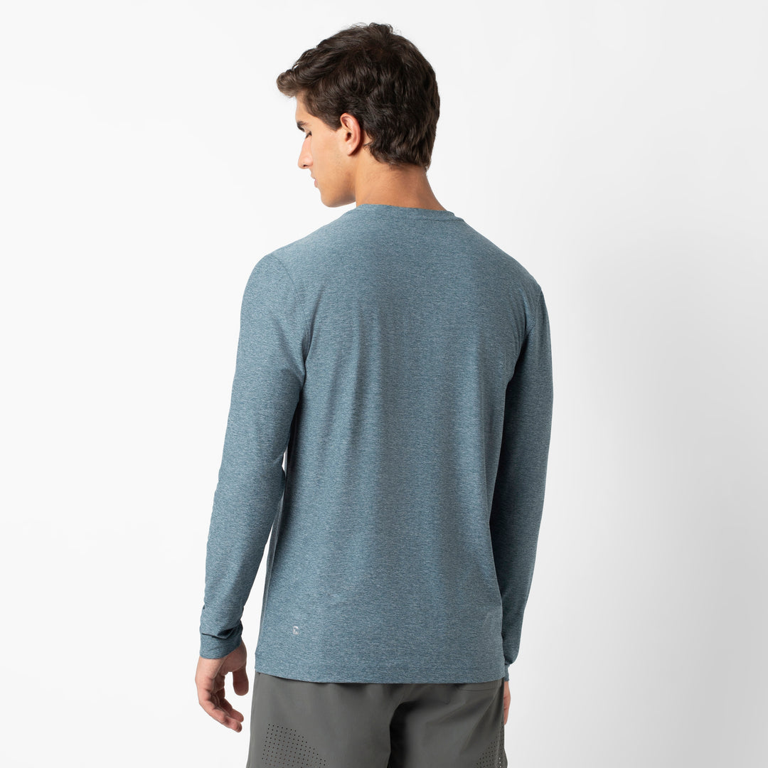 Tech Long Sleeve Tee Dark Lagoon back on model