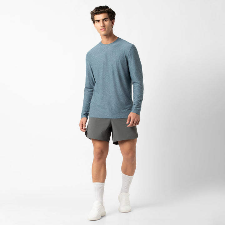 Tech Long Sleeve Tee Dark Lagoon Full body on model