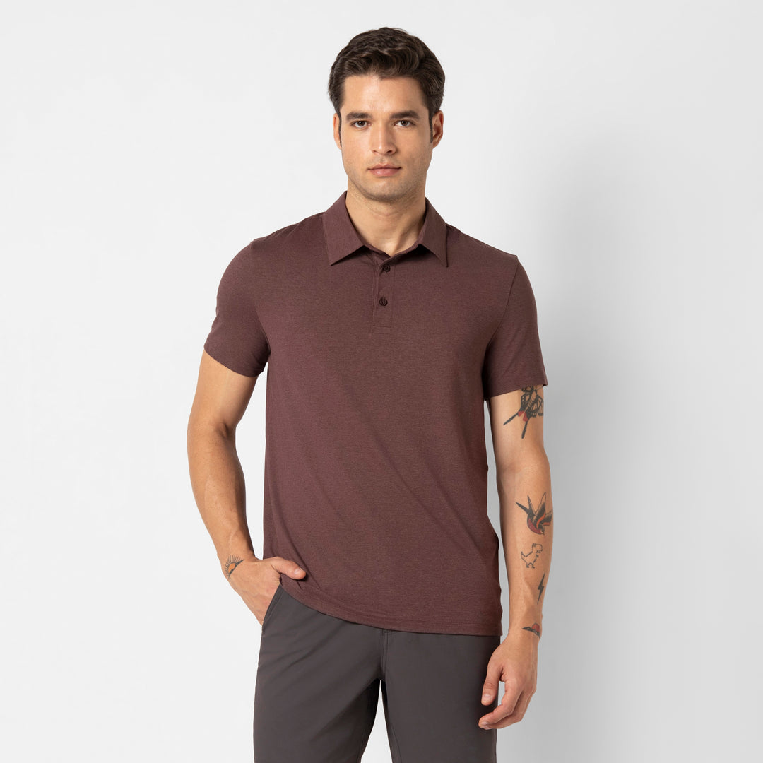 Tech Polo Deep Mauve front on model